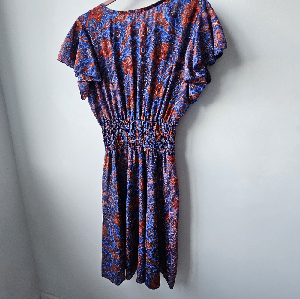 Art Silk Made In India Purple & Red Jeweled Smoked Boho Flutter Sleeve Dress - Picture 6 of 14